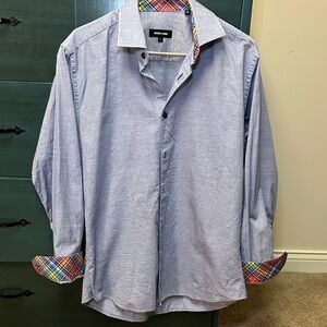 Jared Lang Light Blue Shirt with Plaid Trim